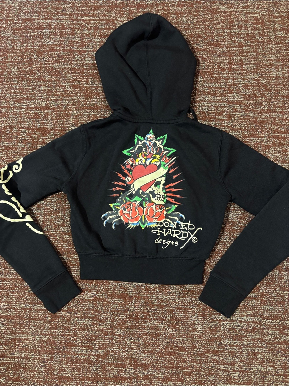 Ed Hardy cropped zip up hoodie graphic logo y2k style sweatshirt skull heart Xs - Picture 4 of 12